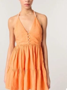 Orange Halter Tiered Sundress by Maje NWT 36 or 4 Freshwater Pearl details